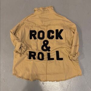 Fringe Studio Tan Bomber Jacket with Black Lettering